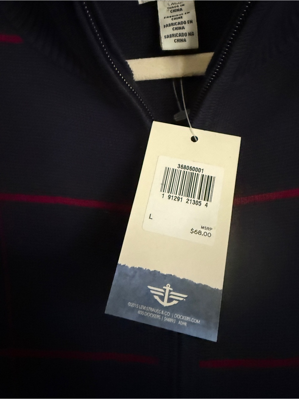 Dockers Full Zip Navy Blue Sweater Milano Windowpane Mock Neck Men's Size Large - Picture 5 of 10
